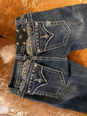 Miss Me Dark Blue Embroidered & Studded Bootcut Jeans